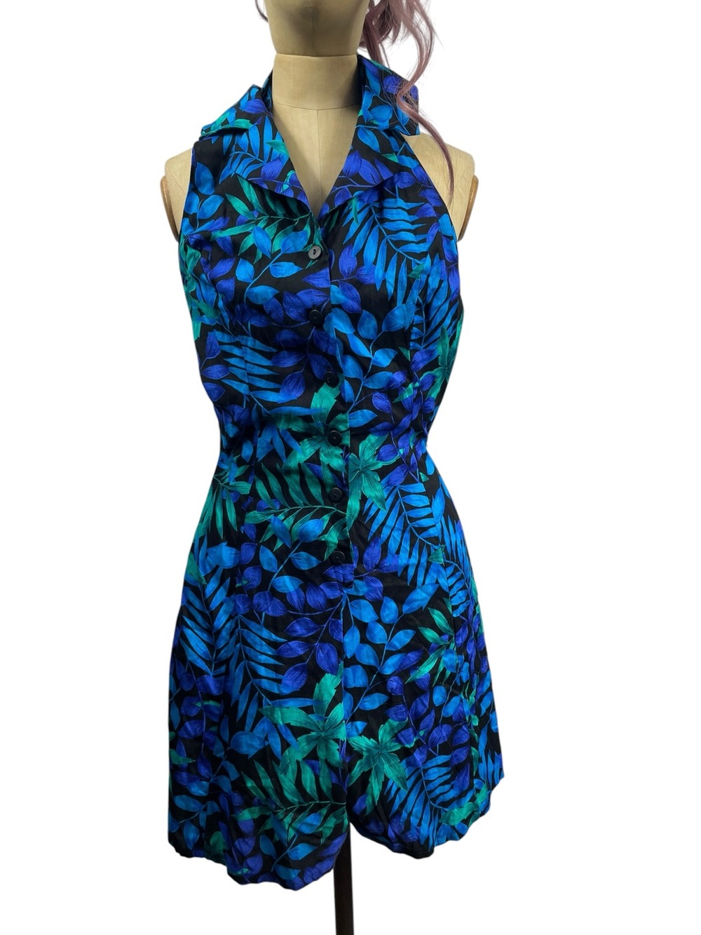 90s Jamie Brooke Tropical Romper Sm Blue Shorts Floral Summer Vacation Island - Picture 11 of 12